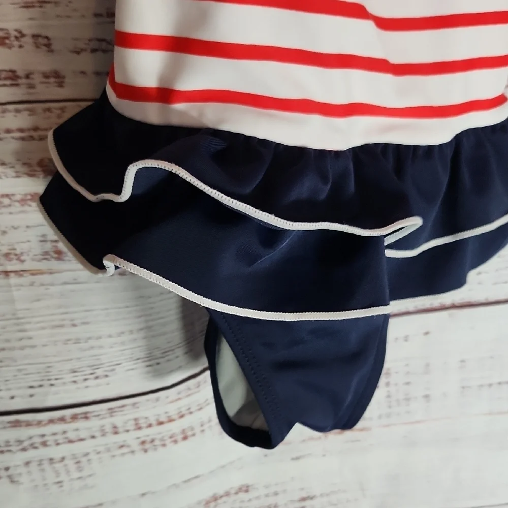 Janie and Jack Red and White One Piece Swimsuit Nautical Style